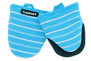 Cuisinart Neoprene Mini Oven Mitts, 2 Pack – Little Oven Gloves for Cooking - Heat Resistant up to 500 F, Hanging Loop, 5.5” x 7”- Twill Stripe Kitchen Accessory - Blue Curacao