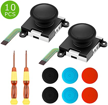 2-Pack Analog Joystick,Replacement for Nintendo Switch Joycon ThumbStick Controller - Include Tri-Wing & Cross Screwdriver Tool   6 Thumbstick Caps