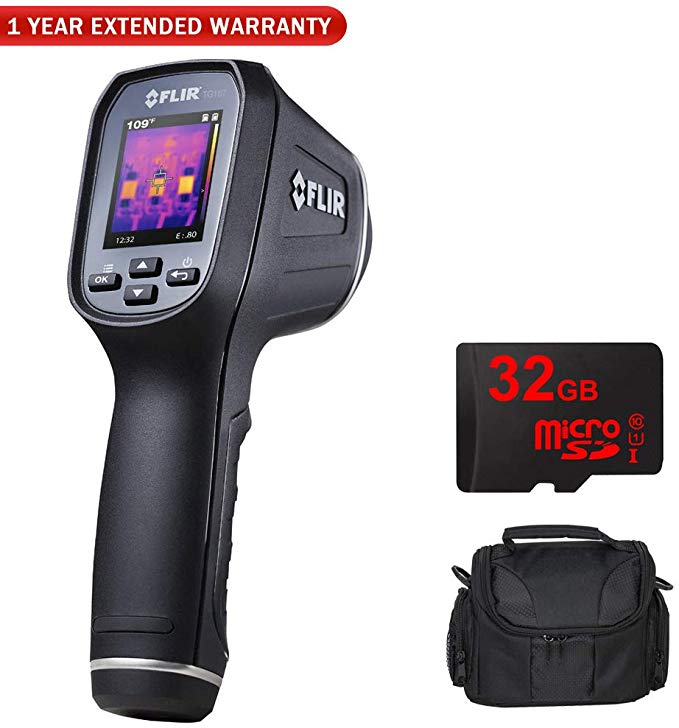 FLIR TG167 Spot Thermal Camera w/Extended Range with Compact Deluxe Gadget Bag   32GB MicroSD Memory Card and 1 Year Extended Warranty Essential Bundle