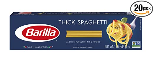 BARILLA Blue Box Thick Spaghetti Pasta, 16 oz. Boxes (Pack of 20), 8 Servings per Box - Non-GMO Pasta Made with Durum Wheat Semolina - Italy's #1 Pasta Brand - Kosher Certified Pasta