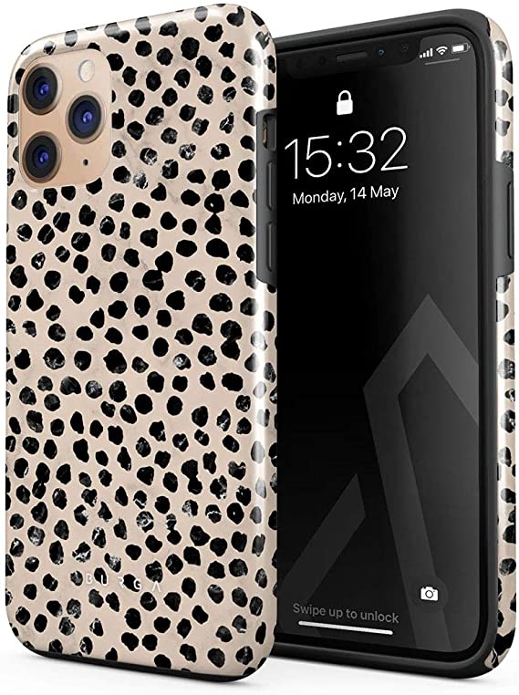 BURGA Phone Case Compatible with iPhone 11 PRO MAX - Black Polka Dots Pattern Nude Almond Latte Fashion Cute for Girls Heavy Duty Shockproof Dual Layer Hard Shell   Silicone Protective Cover