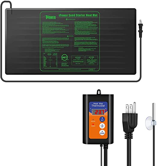 iPower GLHTMTCTRLCHTMTL 48" x 20" Warm Hydroponic Seedling Heat Mat & Digital Thermostat Control Combo Set for Plant Germination, Mat & Controller
