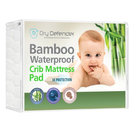 Bamboo Waterproof Crib Mattress Pad - Quilted Baby Crib Cover and Protector with Deep Skirt - 28quot x 52quot - Absorbent Noiseless and Hypoallergenic