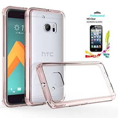 HTC 10 Clear Case With HD Screen Protector, AnoKe [Scratch Resistant] Acrylic Hard Cover With Rubber TPU Bumper Hybrid Ultra Slim Protective For HTC 10 - TM Rose Gold