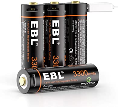 EBL 4PCS AA Piles Rechargeables 1,5V 3300mWh- Piles Rechargeables AA 1,5V Tension Constante, Charge Directe