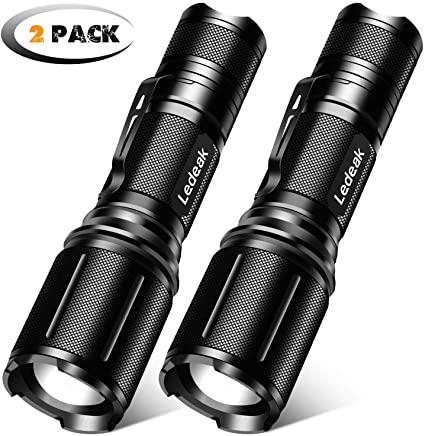 Ledeak Tactical LED Flashlight 2 Pack, High Lumens Powerful Bright Best Flashlight with Belt Clip, Adjustable Focus 5 Light Modes Waterproof Handheld Light for Camping Hiking Emergency