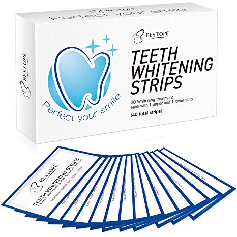 Teeth Whitening Strips(40Pcs),BESTOPE Tooth Whitener Kit with Professional Dental Treatment | Tooth Enamel Safe Non Slip Adhesive & Non Peroxide | Remove Stains,Fast Result & No Sensitivity