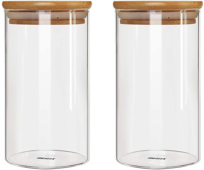 GOLDPOOL Idealux Storage Jar Made of Borosilicate Glass, Storage Jars Glass with Bamboo Lid (1400 ml)
