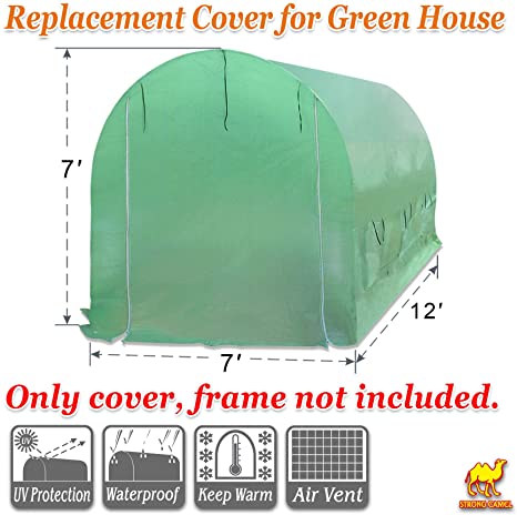 Strong Camel Greenhouse Replacement Cover Larger Walk in Outdoor Plant Gardening Greenhouse (Frame Does NOT Included) (12' X 7' X 7')