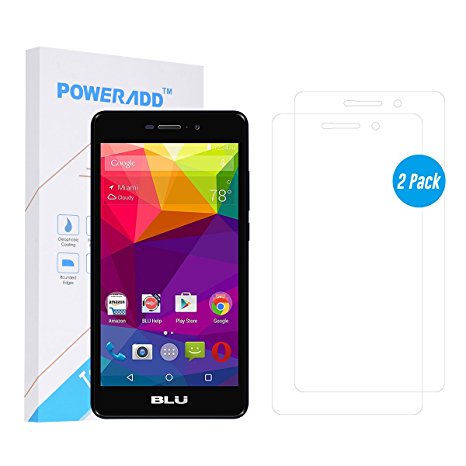 [2 Pack] Poweradd Tempered Glass Screen Protector (0.33mm) for BLU Life XL (5.5 Inches) with 9H Hardness and 2.5D Rounded Edges, Anti Fingerprint and Scratch Resistant - Lifetime Replacement Warranty