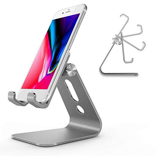 OMOTON Adjustable Stand, [Advanced Hollow Design][Multi-Angle] Aluminum Cell Phone holder, Smartphone Dock for All Cell Phones and Tablets (Up to 8.0 inch), Space Gray