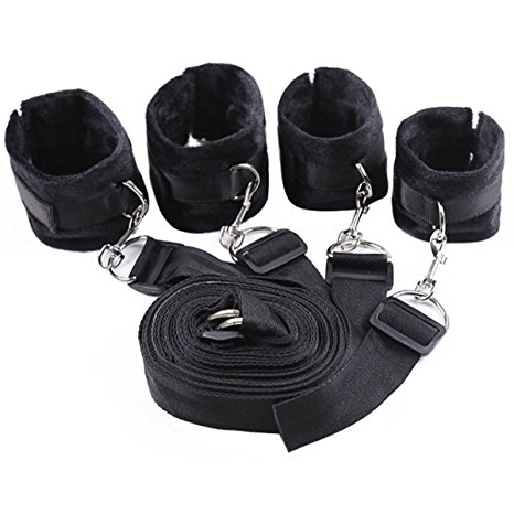 AKStore Under Bed Bondage Restraint Kit with Hand Cuffs,Ankle Cuff Bondage Collection For Male Female Couple(Black)