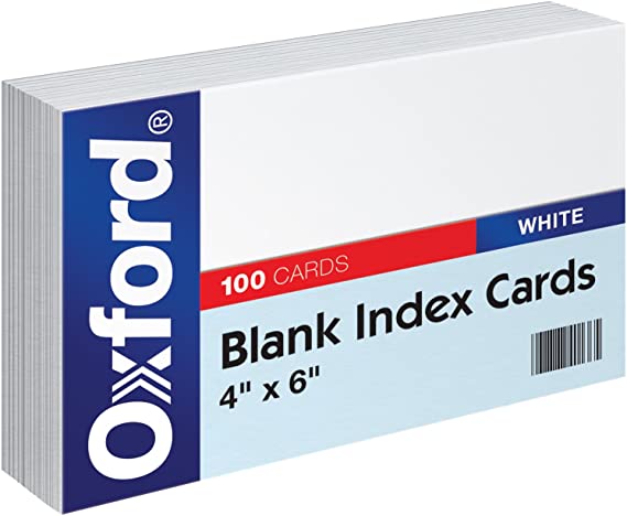 Oxford Blank Index Cards, 4 x 6 Inches, White, 100 Cards per Pack (40)
