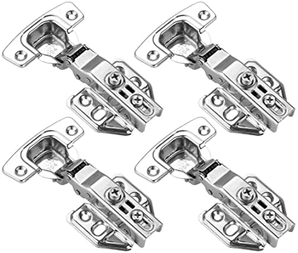 JQK Cabinet Hinges, 100 Degree Soft Closing Full Overlay Door Hinge for Frameless Cabinets, Stainless Steel Nickel Plated Finish, 4 Pack, CH100-P4