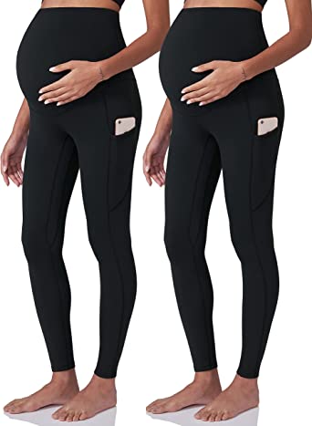 POSHDIVAH Women's Maternity Workout Leggings Over The Belly Pregnancy Yoga Pants with Pockets Soft Activewear Work Pants