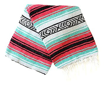 Del Mex (TM) Mint Seafoam and Pink Mexican Yoga Beach Blanket Vintage Style (Cali)