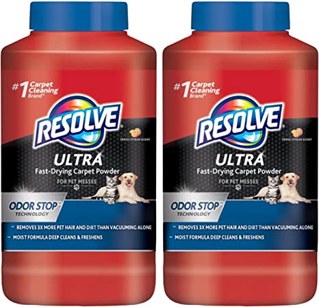 Resolve Ultra Fast Drying Carpet Cleaning Powder for Pet Messes, Fresh Citrus Scent, 18 Ounce (Pack of 2)