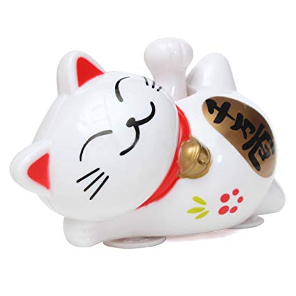 Fortune Cat - TOOGOO(R) Solar Powered 11cm Maneki Neko Lucky Waving Beckoning Fortune Cat Car Decor NEW White