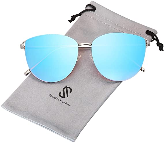 SOJOS Mirrored Cat Eye Sunglasses Flat Lens UV400 Protection SJ1085