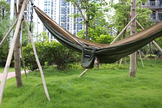Fontic Double Camping Hammock - Lightweight Portable Nylon Parachute Hammock for Backpacking Travel Beach Yard Hammock Straps & Steel Carabiners Included