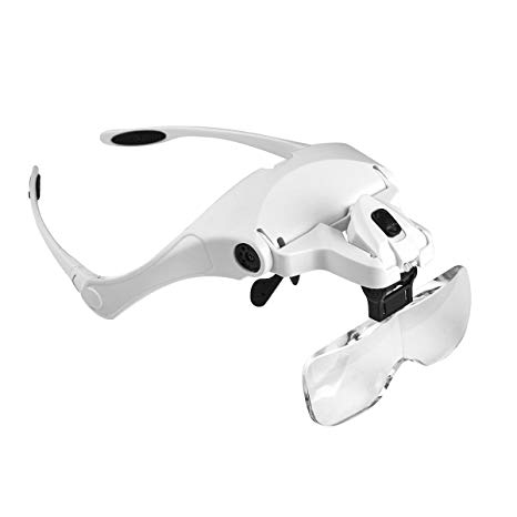 Headset Magnifier with LED Light - 1.0X to 3.5X Zoom with 5 Detachable Lenses - Hands Free Magnifying Glasses for Engraving, Sewing,Knitting,Nail Art,Eyelash,Reading,Repairing