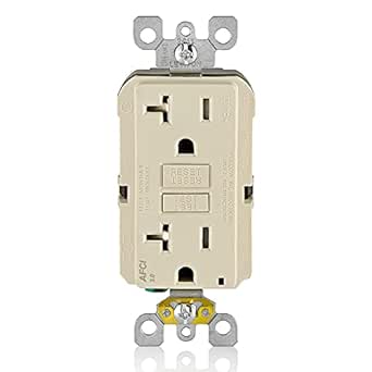 Leviton AFCI Outlet, 20 Amp, Self Test, Tamper-Resistant with LED Indicator Light, Protection from Electrical Fires, AFTR2-T, Light Almond