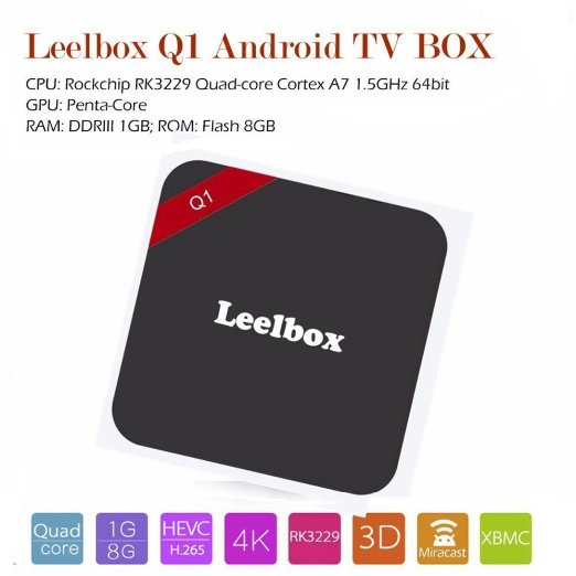 Leelbox Q1 2016 latest TV box, Android 5.1 Kodi 16.0 RK3229 Quad-core Cortex A7 1.5GHz 64bit Miracast 4K*2K, Media player Smart TV box Compatible with all display with HDMI or AV interface