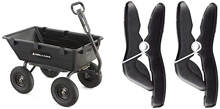 Gorilla Carts Heavy-Duty Poly Yard Dump Cart | 2-in-1 Convertible Handle, 1200 lbs Capacity | GOR6PS Model & Worx WA0235 Aerocart 2-Pack Universal Wheelbarrow Tool Holder