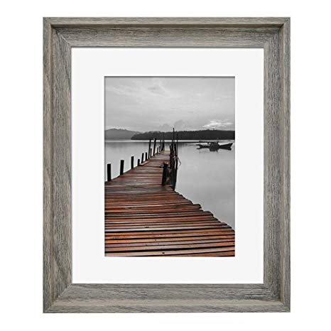 Eosglac Rustic 11x14 Picture Frame Matted to 8x10, Wooden Frames Weathered Gray