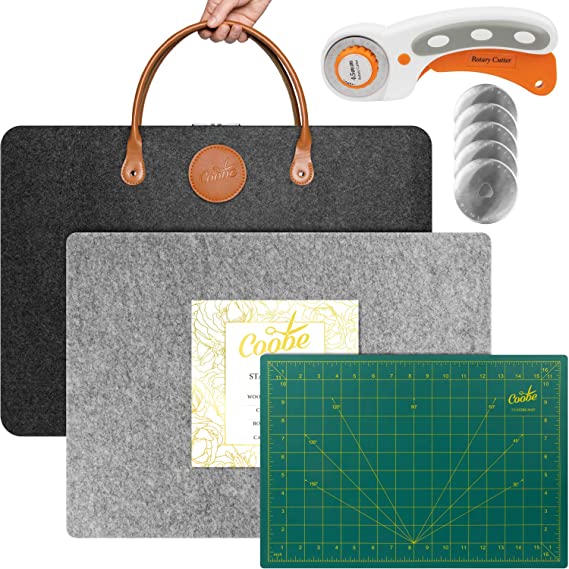 Starter Kit 17" X 24" Wool Pressing Mat for Quilting | Cutting Mat | Rotary Cutter | 5 Blades | Carrying Case - Perfect for Classes and Travel, 100% New Zealand Wool Ironing Pad