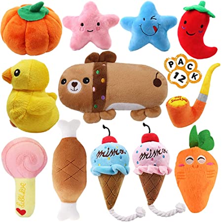 Strangefly Dog Squeaky Toys Cute Variety of Stuffed Plush Toys for Small Medium Puppy Pets Chew Toys (12 Pack)
