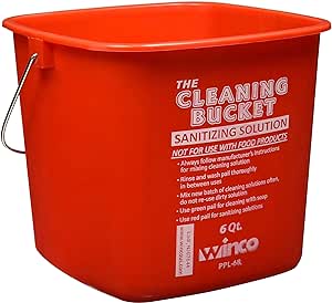 Winco Cleaning Bucket, 6-Quart, Red Sanitizing Solution