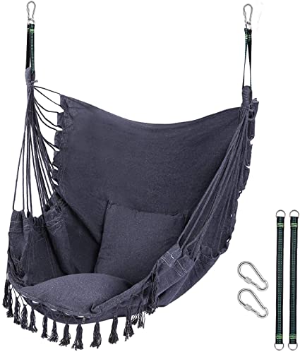 RedSwing Hanging Hammock Chair, Hanging Rope Swing with 2 Cushions and Hardware Kits, Quality Cotton Weave for Superior Comfort and Durability, Max Load 330Lbs