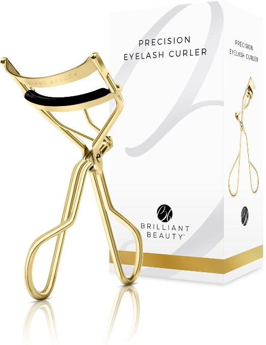 Brilliant Beauty Eyelash Curler - Award Winning - Complete with Satin Travel Pouch & Refill Pads - No Pinching, Just Long Lasting, Dramatically Curled Lashes & Lash Line in Seconds