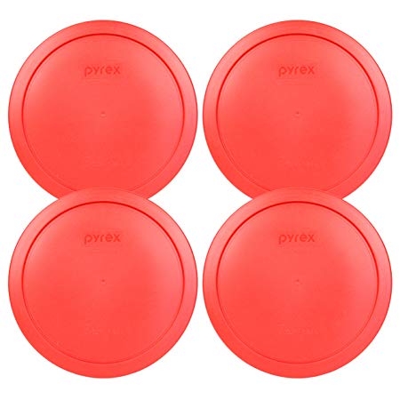 Pyrex 7402-PC Red Round Storage Replacement Lid Cover fits 6 & 7 Cup 7" Dia. Round (4-Pack)