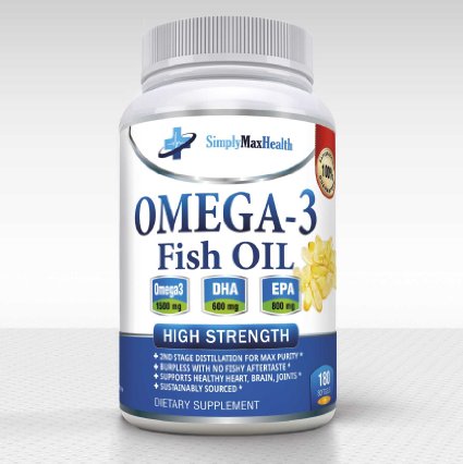 SimplyMaxHealth Omega 3 Fish Oil Supplement - 180 Softgels
