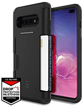 Galaxy S10  Plus Wallet Case for Samsung Galaxy S10 Plus, PATCHWORKS ✔️Military Grade Certified✔️Anti-Slip✔️Dual Layer Protection✔️Impact Resistant✔️Up to 3 Cards Slot [Level Wallet Series], Black