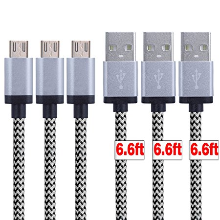 Micro USB Cable,[6.6ft*3Packs]by Ailun,High Speed 2.0 A Male to Micro B Sync&Charging Nylon Braided Cable for Smartphones&Tablets