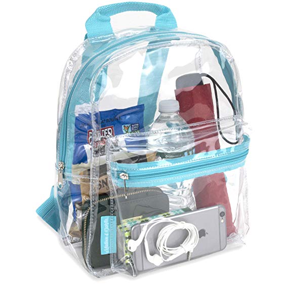Madison & Dakota Water Resistant Clear Mini Backpacks for School, Beach - Stadium Approved Bag with Adjustable Straps (Aqua)