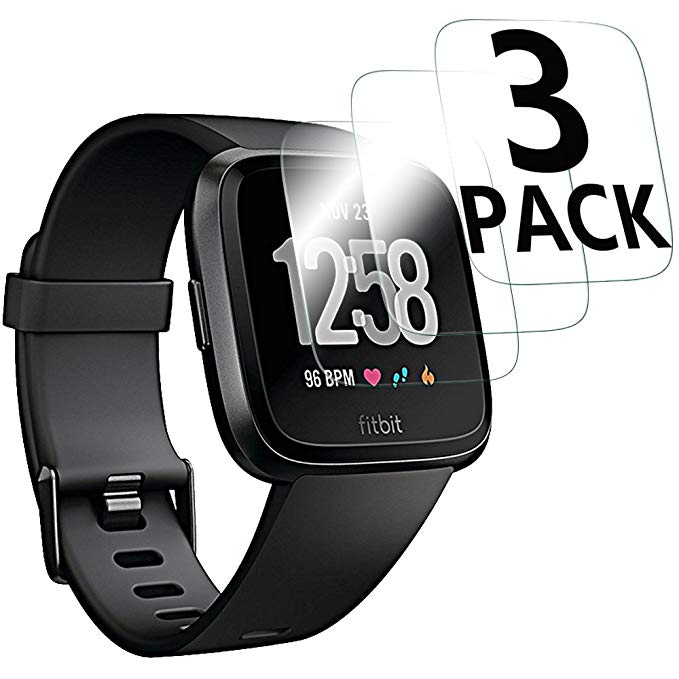 [3-Pack] Screen Protector Compatible with Fitbit Versa Smartwatch, Waterproof Tempered Glass Screen Protector [9H Hardness] [Crystal Clear] [Scratch Resist] [No-Bubble]