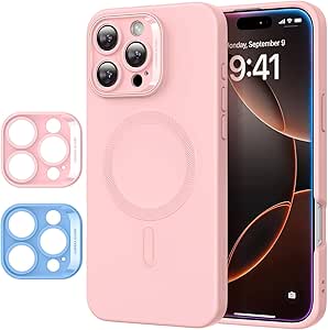 ESR for iPhone16 Pro Max Case with MagSafe, Camera Control, Supports Magnetic Charging, Smooth & Slim Silicone Case, Shockproof, Full Screen and Camera Protection, Soft Microfiber Lining,Pink