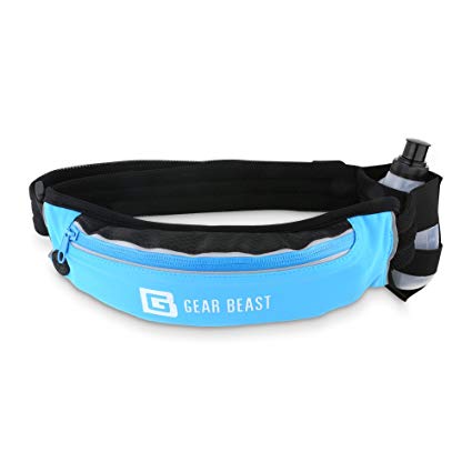 Gear Beast Running Belt Fanny Pack Waist Bag. Waterproof Bounce Free Pouch, Hydration Holster with BPA Free Bottle, Adjustable Padded Belt, for iPhone X 8 7 6s 6 Plus Galaxy S6 S7 Edge S8 Plus Note 8