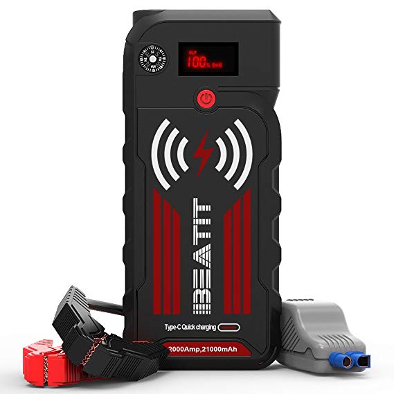 Beatit G18 PRO QDSP Wireless Charger 2000A Gas and 8.0L Diesel Peak 21000mAh 12V Portable Car Jump Starter Auto Battery Booster with Smart Jumper Cables