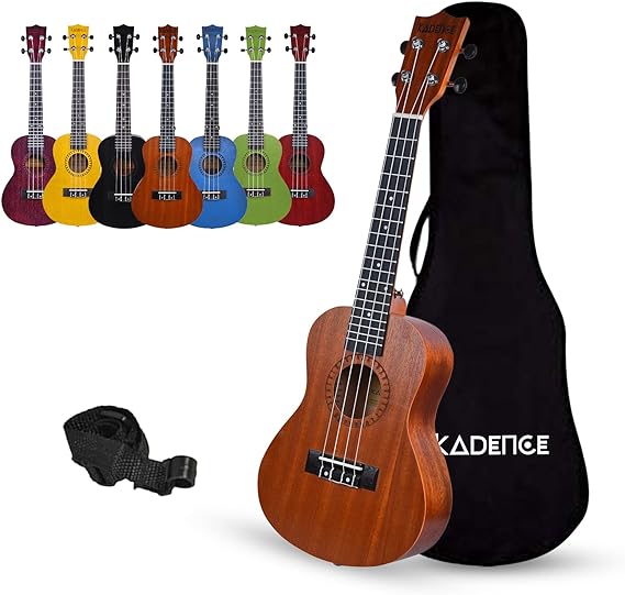 Kadence Concert Ukulele 23" Spring Summer Collection of Ukuleles- Matt Finish with Strap & Bag (Cinnamon Brown)