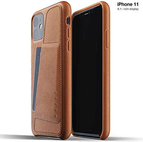 Mujjo Full Leather Wallet Case for Apple iPhone 11 | 2-3 Card Holder Pocket | Premium Soft Supple Leather, Unique Natural Aging Effect (Tan)