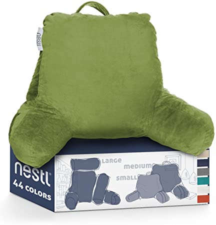 Nestl Reading Pillow Standard Bed Pillow, Back Pillow for Sitting in Bed Shredded Memory Foam Chair Pillow Reading & Bed Rest Pillows Calla Green Back Pillow for Bed, Bed Chair Arm Pillow with Pockets