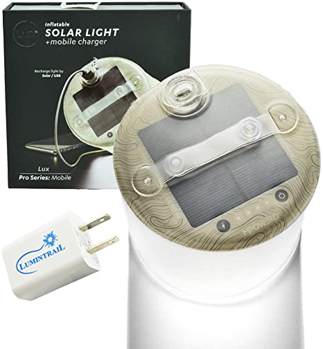 MPOWERD Luci Pro Series: Lux - Mobile Charging Solar Inflatable Light, Matte Finish Bundle with Lumintrail USB Wall Plug