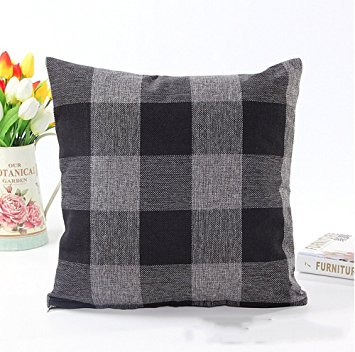 Black Gray Checkers Plaids Linen Square Throw Pillow Case Decorative Cushion Cover Pillowcase Cushion Case for Sofa 18 x 18 Inch