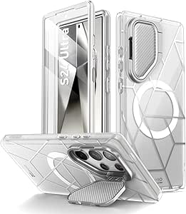 i-Blason Cosmo for Samsung Galaxy S24 Ultra Case with Camera Cover Stand, [Support MagSafe] Stylish 360 Full Case with Screen Protector & Kickstand Magnetic Phone Case for S24 Ultra, Clear