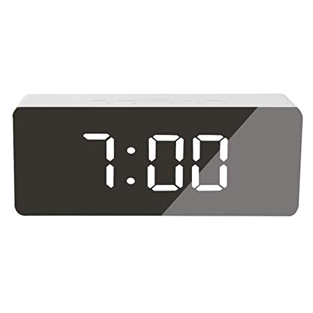 K Kwokker Digital Alarm Clock LED Display Clock Best Makeup Bedroom Mirror with Dimmer, Snooze, Temperature Function for Home Office Daily Life,Travel and Heavy Sleep